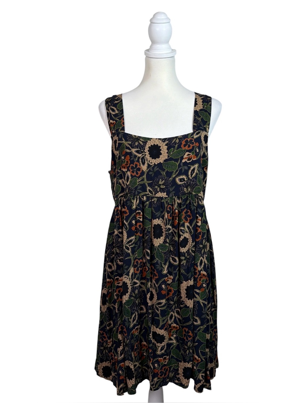 Natural Life XL Navy Floral Sundress Square Neck Smocked Back Boho Dress